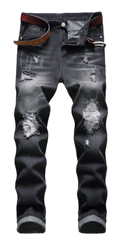 Retro Ripped Slim Jeans For Men Regular Fit Destroyed