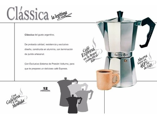 Imagen 7 de 8 de Cafetera Express Volturno Moka 12p Aluminio Palermo O Centro