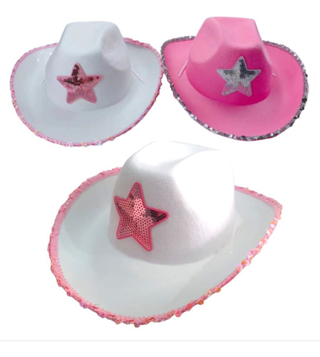 Gorro Sombrero Cowboy Con Estrella Glitter - Promo X 6 Un