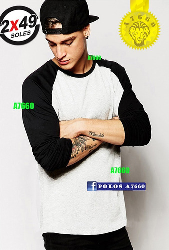 Polo Manga 3/4 Raglan T-shirt Rangla Larga Corta Hombre Skat
