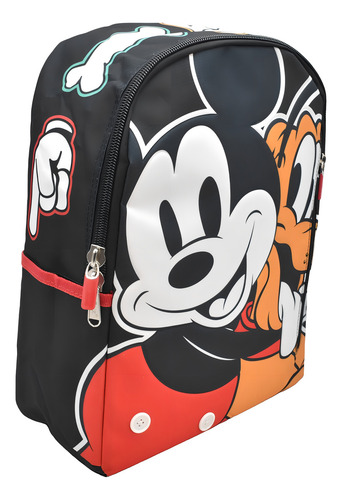 Mochila Disney Mickey Mouse Y Pluto Estampado Relieve 160062 Primaria Ruz Color Negro