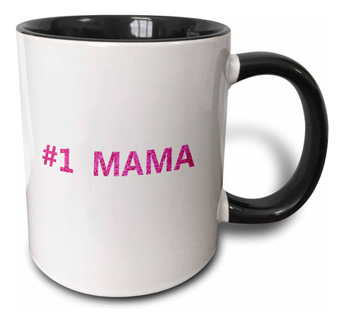 3drose 1 Mama Pink Text Taza, 11 Oz, Negro