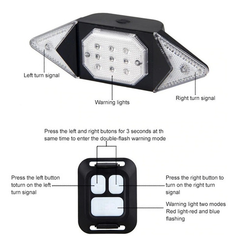 Imagen 7 de 10 de Luz Direccional Control Led Inalámbrico Bicicleta Usb Gratis