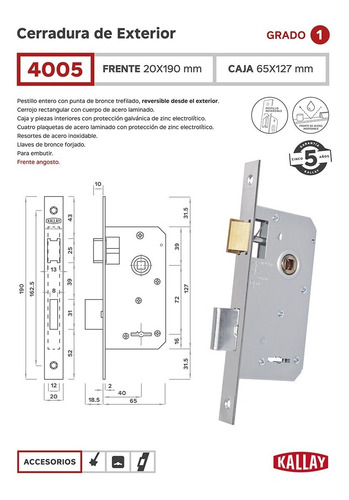 Imagen 2 de 5 de Cerradura Kallay 4005 Herrero Seguridad Casa