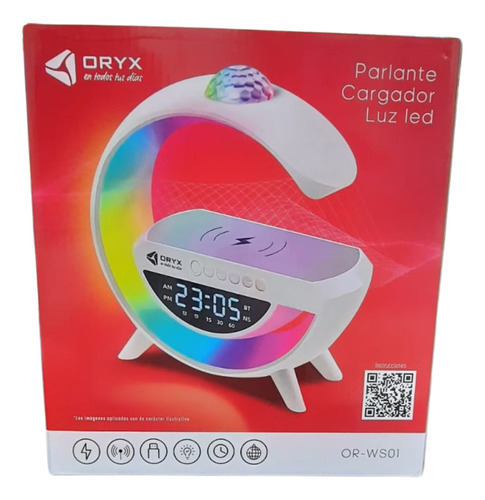 Parlante Cargador Bluetooth Rgb Radio Portatil Reloj Alarma Blanco