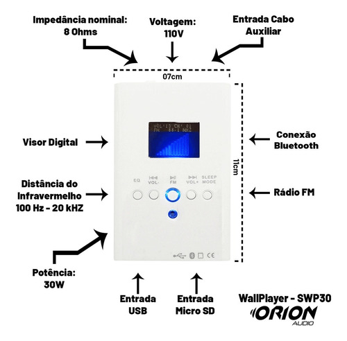 Imagem 3 de 10 de Kit Som Ambiente Wall Player Bluetooth 4 Caixas Embutir Red