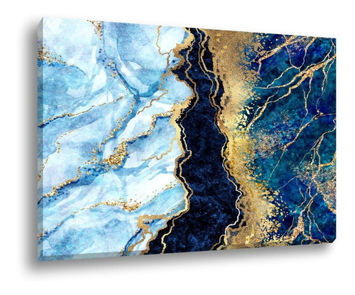 Quadro Canvas Grande Decorativo Abstrato Azul Dourado 60x90 Cor Impressão em Alta Resolução Cor da armação Tecido Canvas Bordas Infinitas