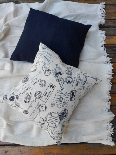 Set Manta P Cama O Sillon + 2 Fundas Almohadon 40 X 40 Tusor Crudo Y Negro Combinado