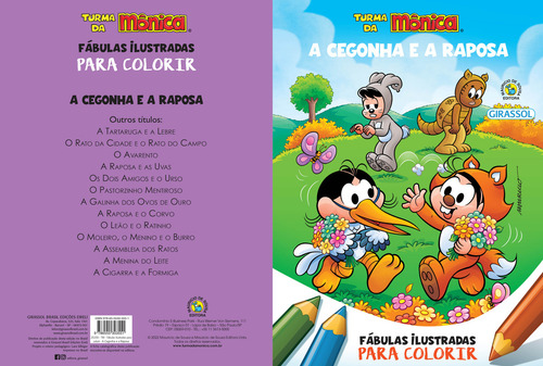 Turma da Mônica - Fábulas Ilustradas para Colorir - A Cegonha e A Raposa, de de Sousa, Mauricio. Editorial Girassol Brasil Edições EIRELI, capa mole em português, 2022