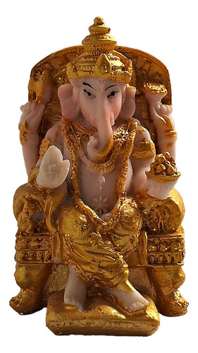 Estatueta Deus Ganesha Sentado Dourada Em Resina 7cm 