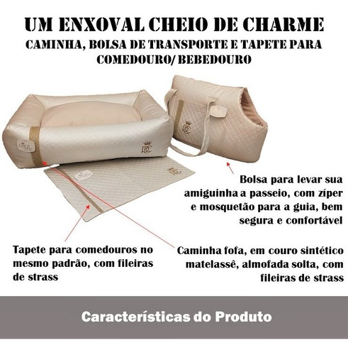 Imagem 2 de 5 de Kit Cama Bolsa Passeio Tapete Comedouro Pet Strass Patachic