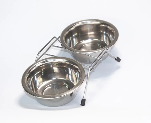 Imagen 3 de 3 de Comedero Doble De Acero Inox Con Base Para Mascotas De 17 Cm