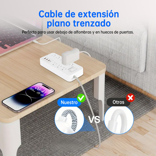Regleta Multicontacto Con 3 Cargador Usb 8 Salidas 1 Tipo C