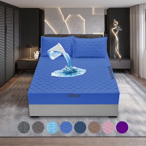 Protector De Colchón Impermeable, Fundas Para Colchones Azul_wifi Queen 150*200+35cm