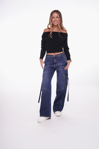 Jeans Mujer Efesis Jeans Citrino Wide Multibolsillos Azul Ef