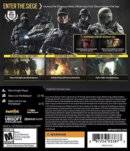 suspensión lapso Individualidad Tom Clancy's: Rainbow Six Siege Advanced Edition - Xbox One