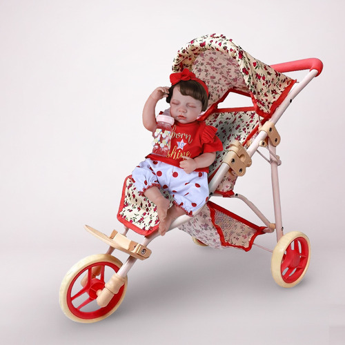 Coche Stroller + Muñeca Reborn Bebé Realista Color Rojo