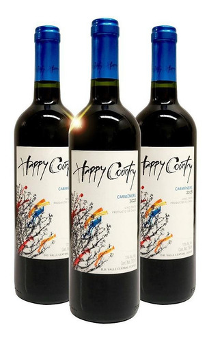 Tripack Vino Tinto Happy Country Carmenere 750ml