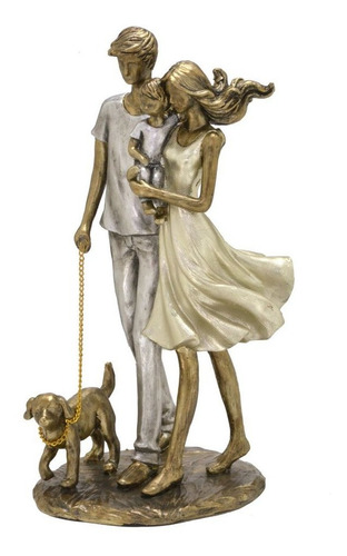 Escultura Decorativa Casal Com Filho E Com Pet