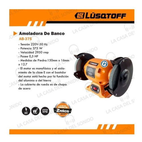 Amoladora de banco Lüsqtoff AB-375 de 50 Hz color naranja 375 W 220 V + accesorio