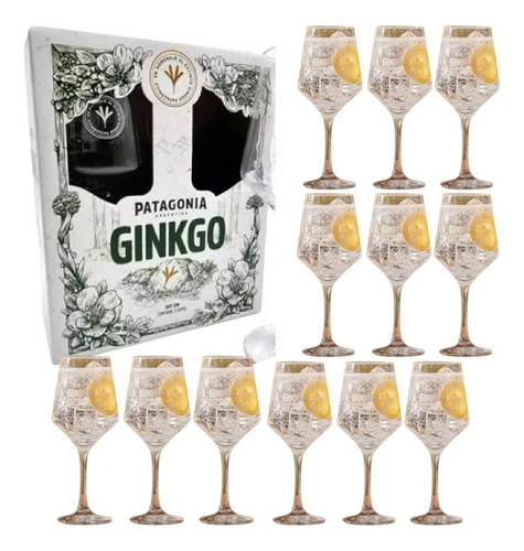 Pack X 12 Copas De Gin Tonic Patagonia Ginkgo Caja De Regalo