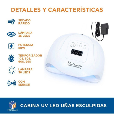 Imagen 2 de 10 de Cabina Uñas Uv Led Sun X5 80w Semipermanente Esculpidas