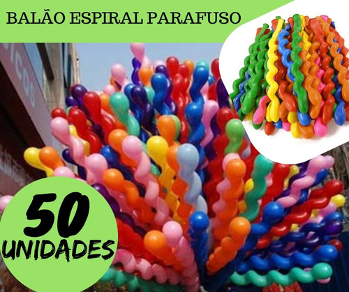 Balão Espiral Parafuso Festa Decoração Bexiga Curvo Kit 50