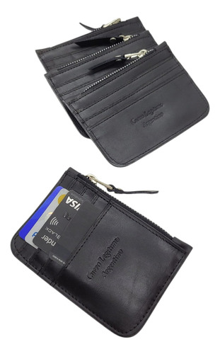 Tarjetero De Cuero Vacuno Monedero 100% Legitimo Slim Negro