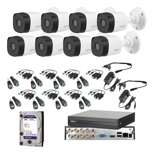 Kit Video Vigilancia 8 Cámaras 1080p Dahua Cctv 2 Tb Purple