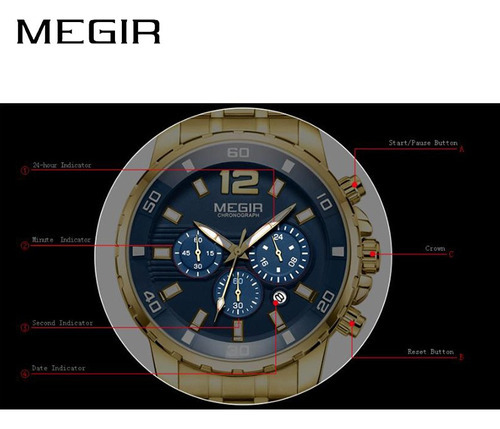 Reloj Megir 2068 Plateado Color del fondo Negro