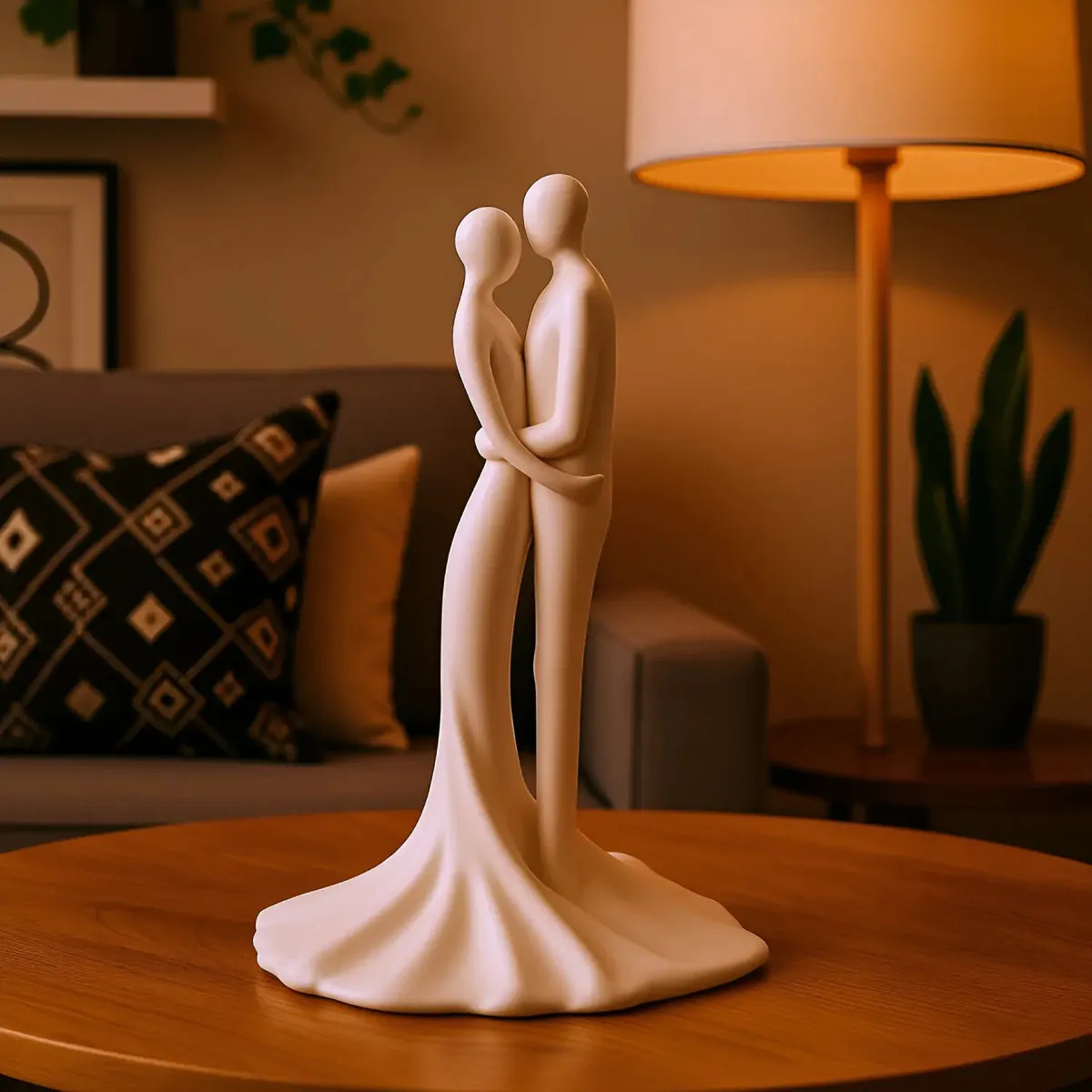 Escultura Casal Noivos Apaixonados Decoração Casamento 22cm Branco