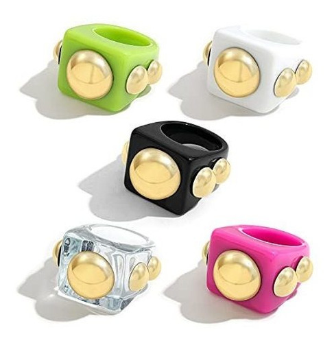 Imagen 1 de 5 de Anillos - 5pcs Y2k Style Chunky Retro Resin Acrylic Ring Pla