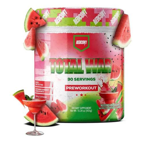 Suplemento en polvo Redcon1  Total War pre entreno sabor watermelon margarita en bote de 441g