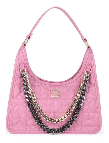 Bolsa Hobo Cadenas Monograma Bordado Color Rosa