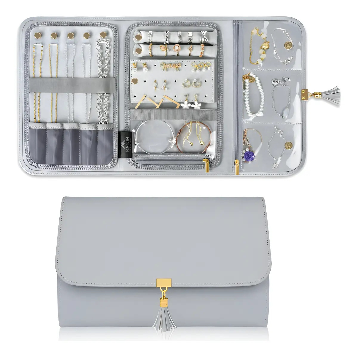 Matein 6028 Bolsa Organizadora De Joyas Alhajero Práctico Para Pulseras Collares Y Aretes Color Gris Para Joyeria