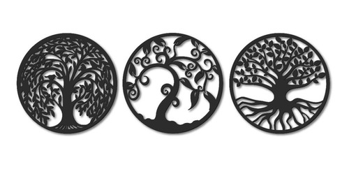 Imagen 4 de 6 de Cuadro Arbol De La Vida Circulo En 3 Piezas Calado Mdf Negro