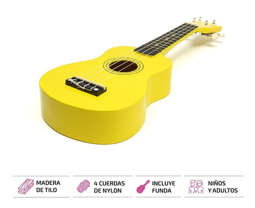 Imagen 3 de 10 de Ukelele De Madera Soprano Con Funda Manual Y Lecciones