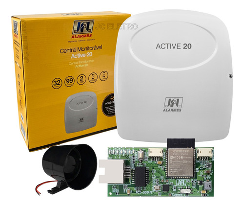 Central Alarme Monitorada Active 20 Ethernet Jfl + Sirene 