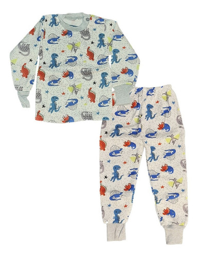 Imagen 1 de 2 de Pijama Niño 2 Pzas Polar Dinosaurio, Carros, Tractor Y Otros