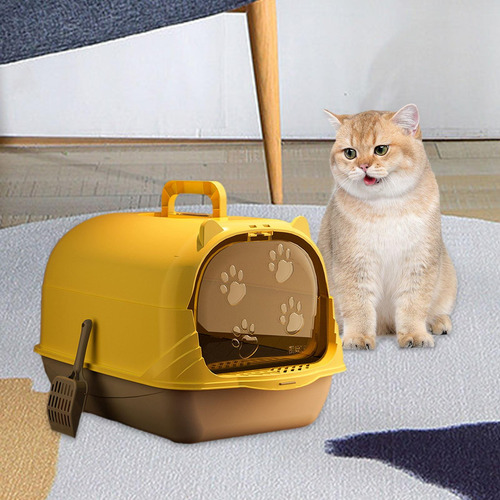 Caja De Arena Para Gatos Con Tapa, Inodoro Gris Amarillo