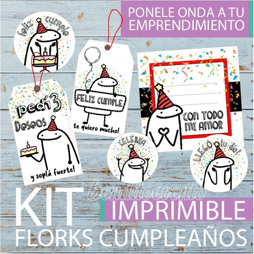 Kit Imprimible Cumpleaños Tags Etiquetas Tarjeta Florks 