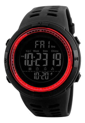 Redlemon Reloj Deportivo Militar con Pantalla Digital, Resistente al Agua, Pantalla Retroiluminada, con Cronómetro, Alarma, Dual Time, Temporizador, Correa Ajustable, Modelo 1251, Color Negro con Rojo