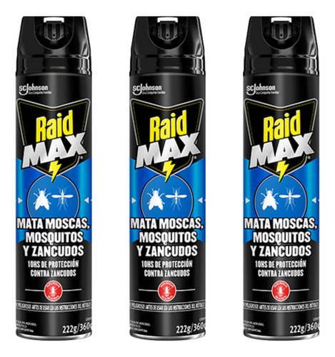 Pack X 3 Raid Max Mata Moscas Y Mosquitos 360 Cc