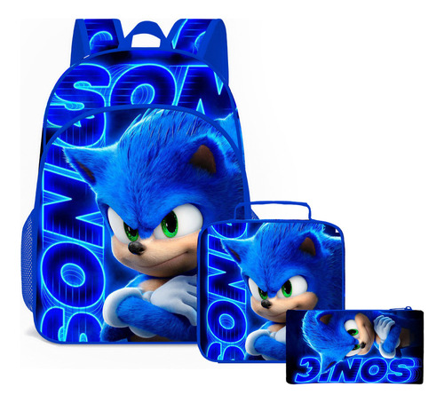 Hy Mochila Conjunto 3pcs Sonic Para Niños Escuela Primaria