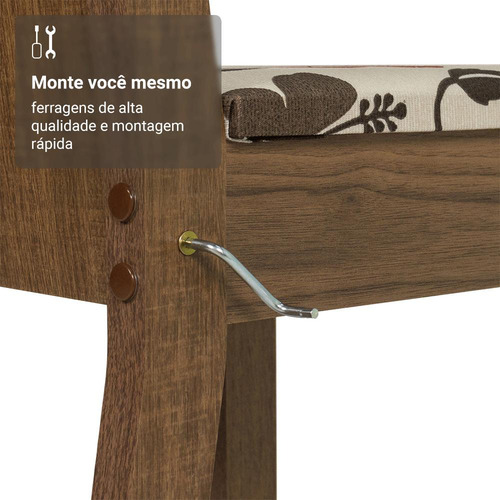 Sala De Jantar Mesa Tampo De Vidro 4 Cadeiras Camélia Madesa Cor Rustic/Hibiscos