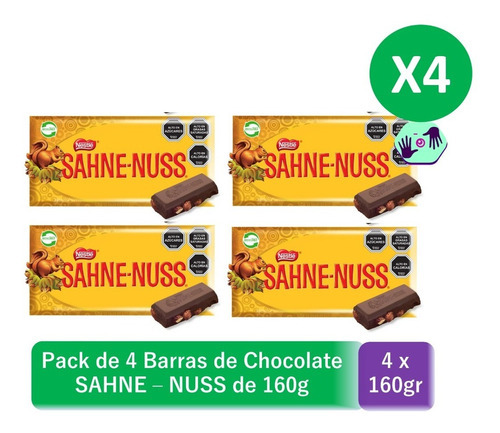 Chocolate Sahne Nuss 160gr X 4 Unidades (640g)