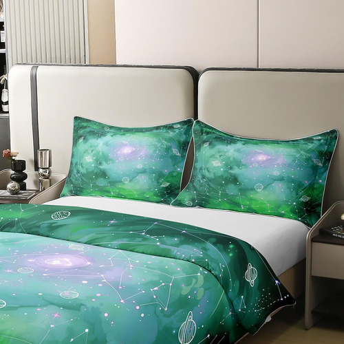 Manfei Funda Nórdica De Algodón Con Diseño De Galaxia Verde
