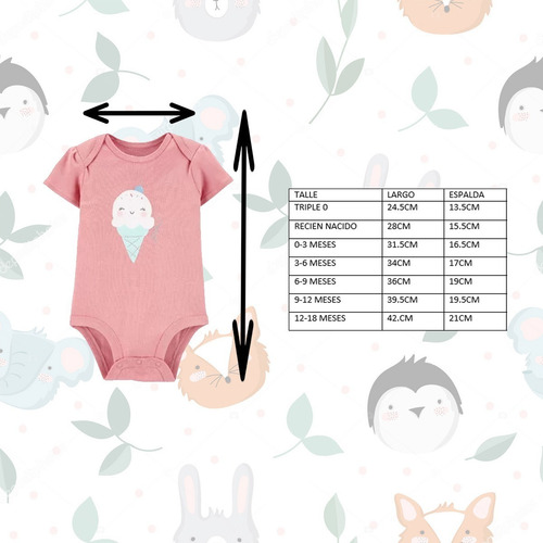 Imagen 3 de 3 de Body Bebe Jersey Mga.corta Estampado Animalitos/reloj