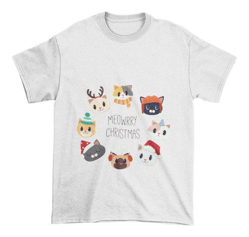 Polera Unisex Gatitos Feliz Navidad Algodon Estampado