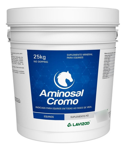 Suplemento con minerales para caballo todas las etapas en polvo Lavizoo Equinos Aminosal Cromo en balde de 25kg